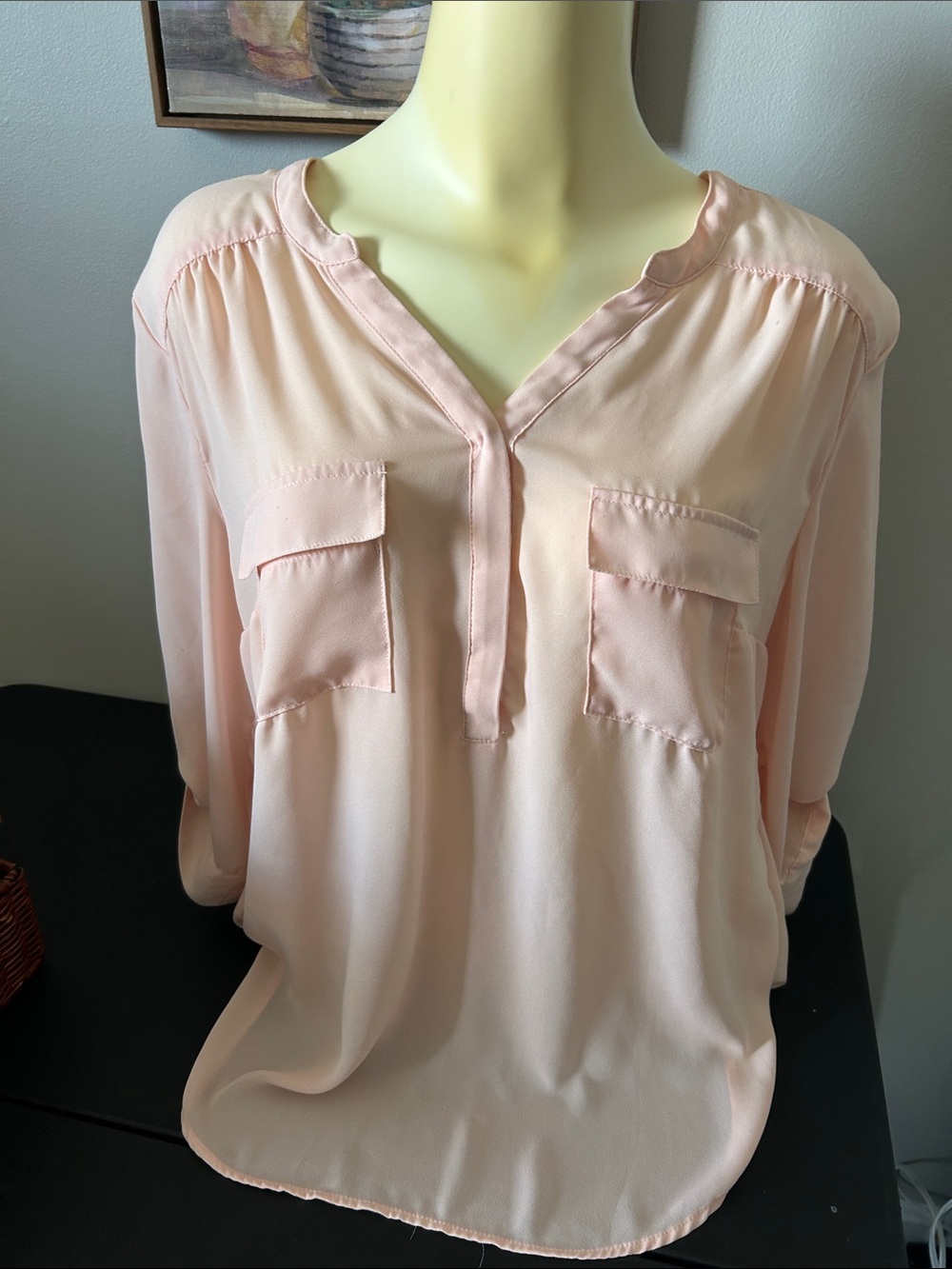torrid Pale Pink V-Neck Blouse with Front Pockets